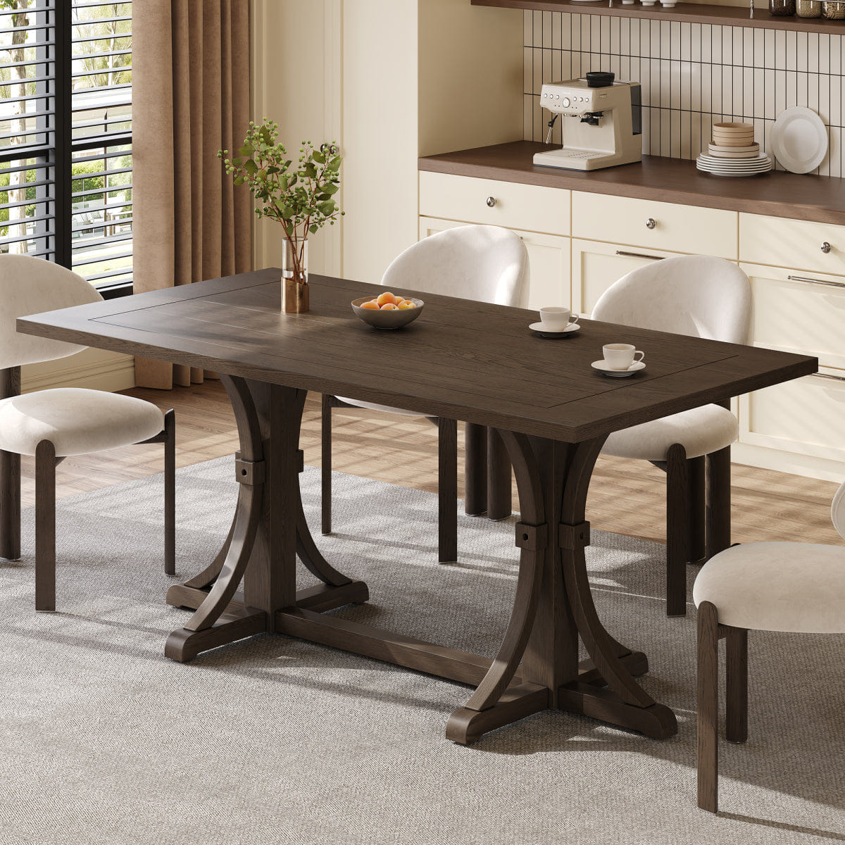 !SOLID Streamdale Solid Wood 60" Rustic Farmhouse Dining Table, Espresso