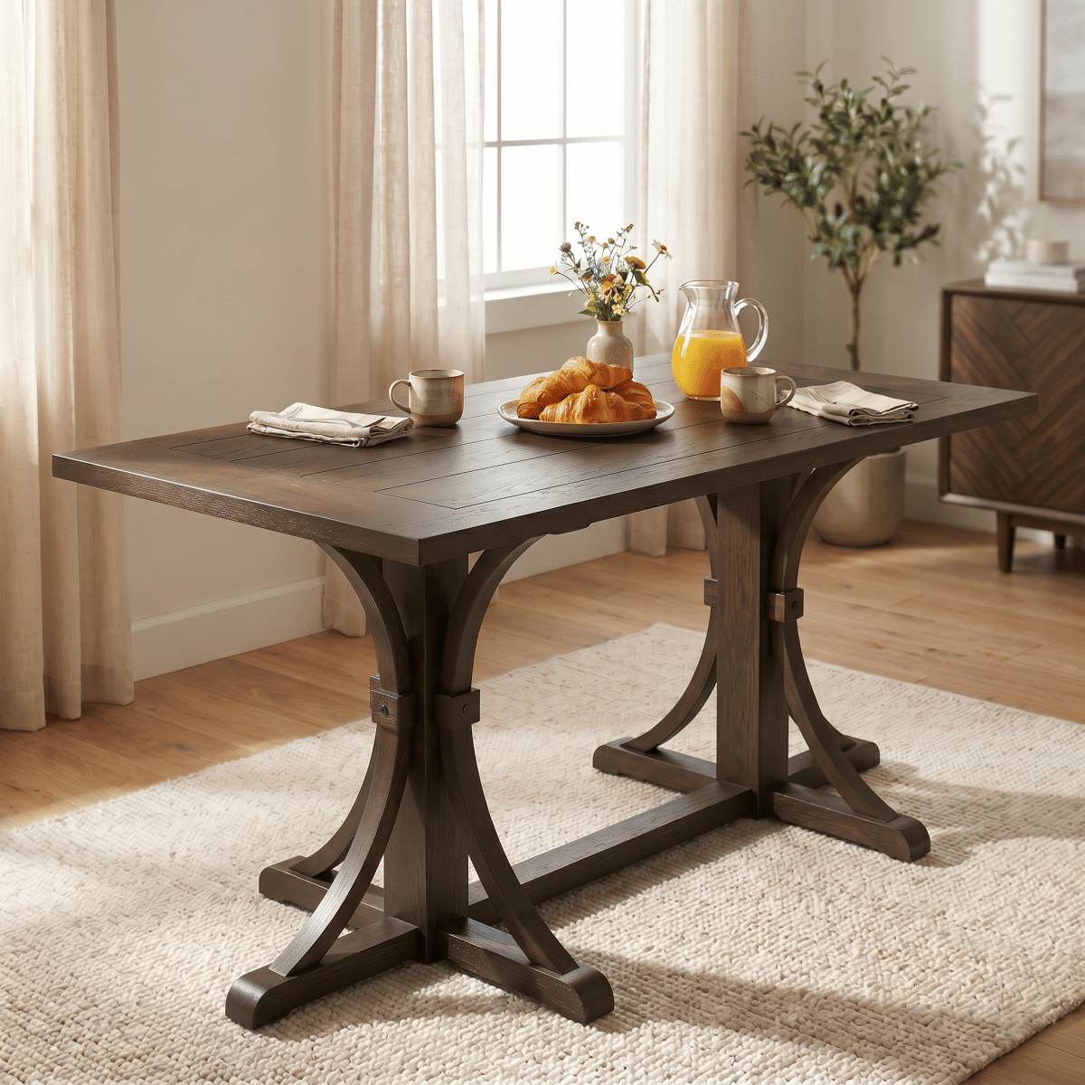 !SOLID Streamdale Solid Wood 60" Rustic Farmhouse Dining Table, Espresso