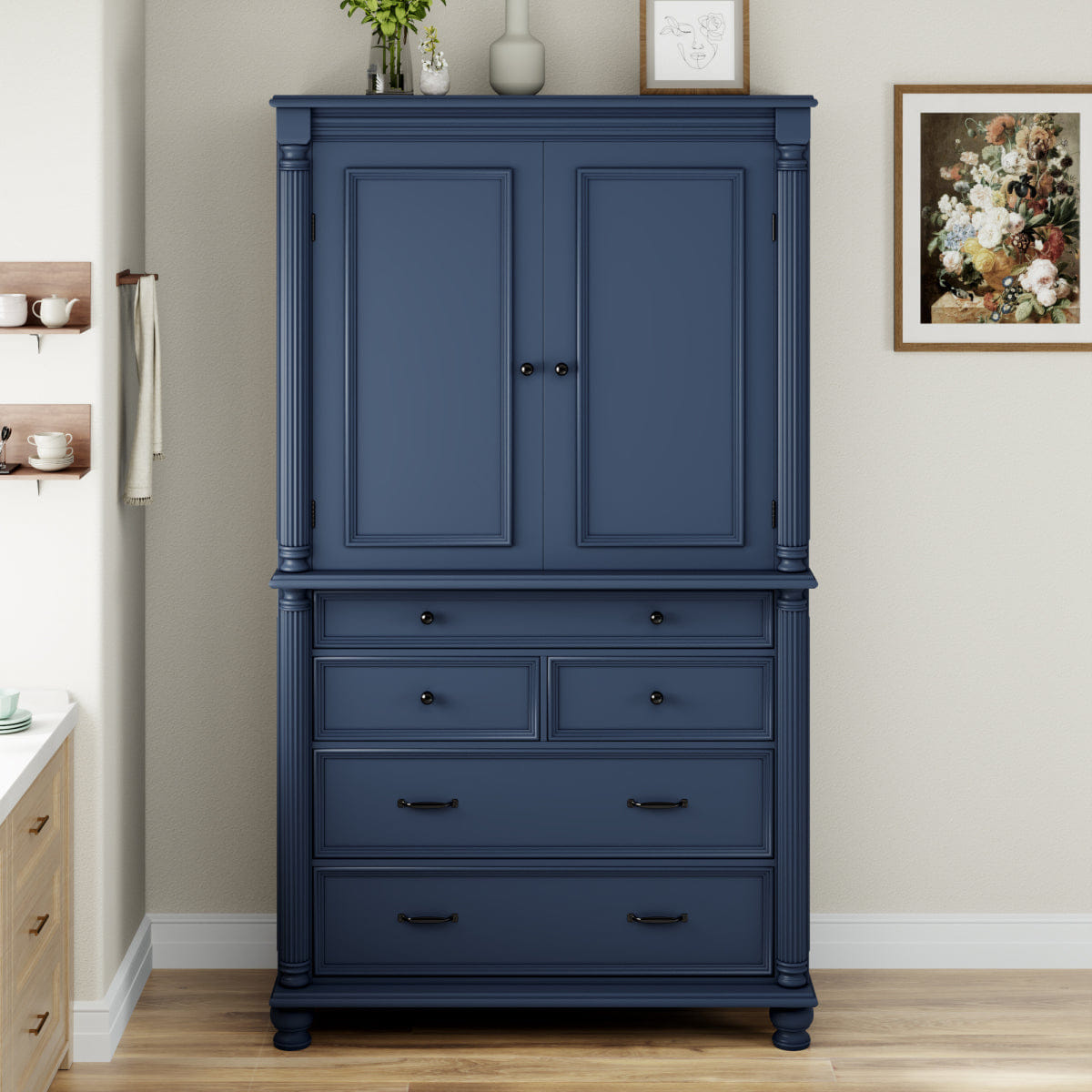 Blue Streamdale Freestanding Large Kitchen Pantry Tall Storage Cabinet, Blue