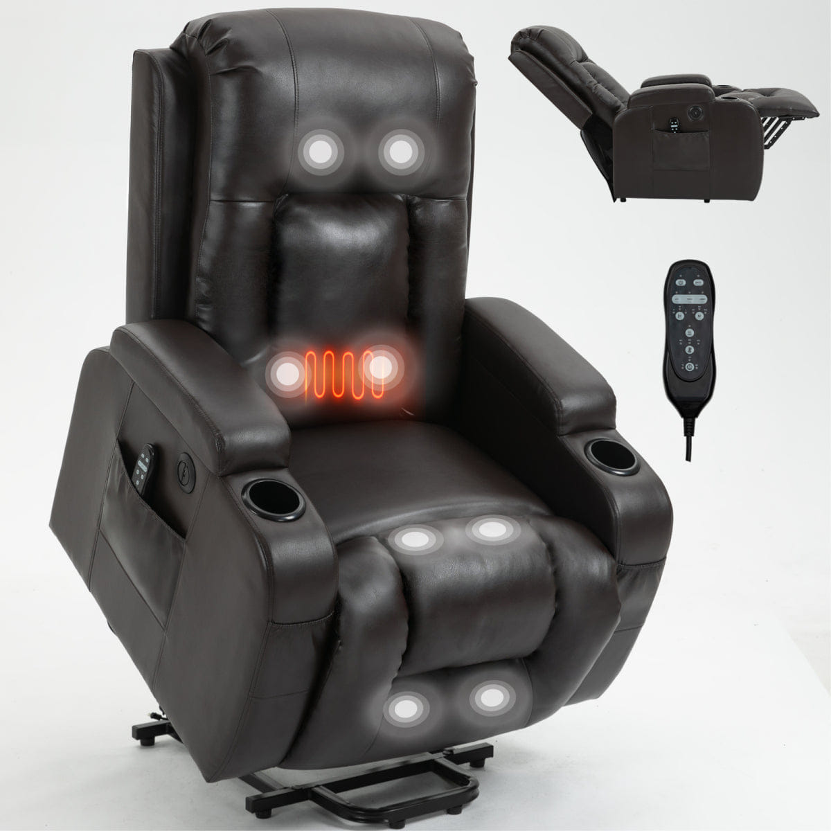 And Streamdale Power Lift Recliner Chair with Massage, Heating, and USB Port, Brown