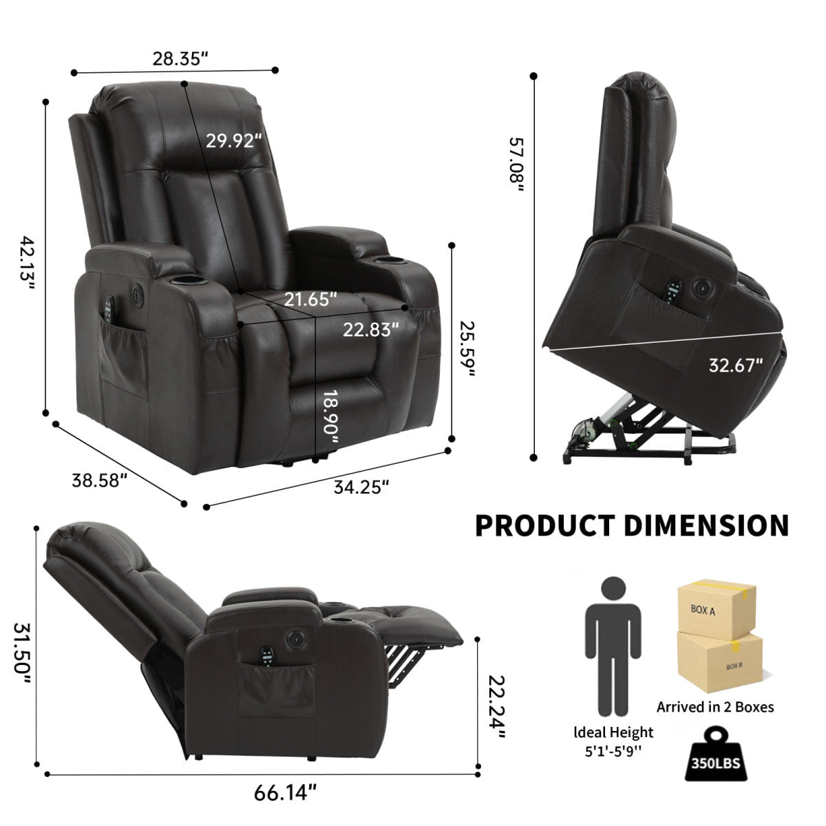 And Streamdale Power Lift Recliner Chair with Massage, Heating, and USB Port, Brown