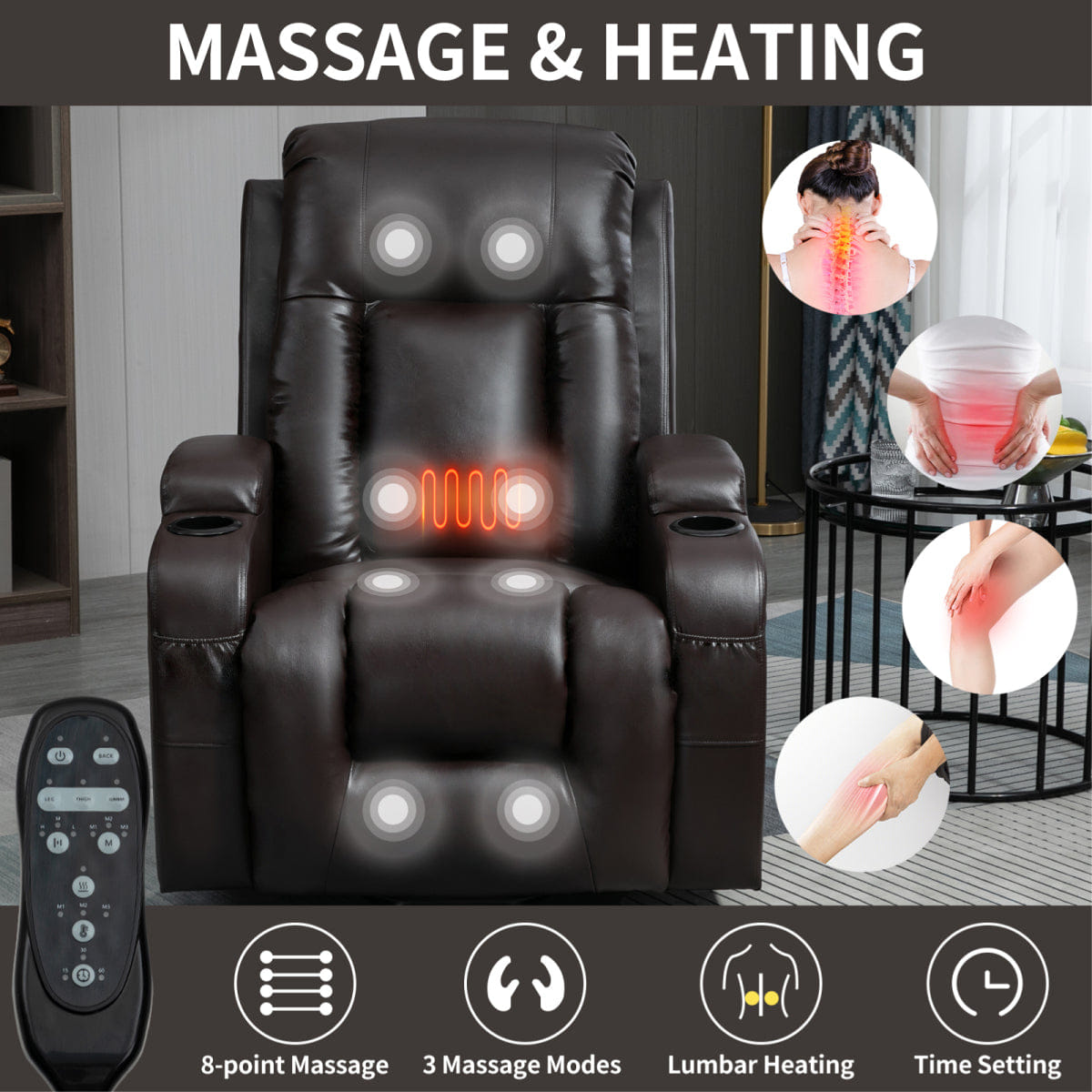 And Streamdale Power Lift Recliner Chair with Massage, Heating, and USB Port, Brown