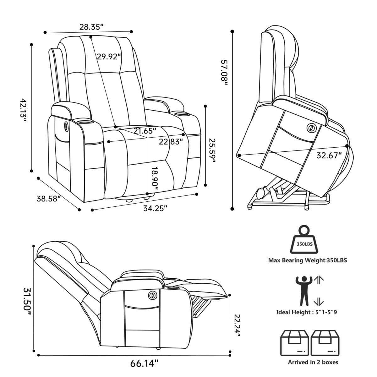 And Streamdale Power Lift Recliner Chair with Massage, Heating, and USB Port, Brown
