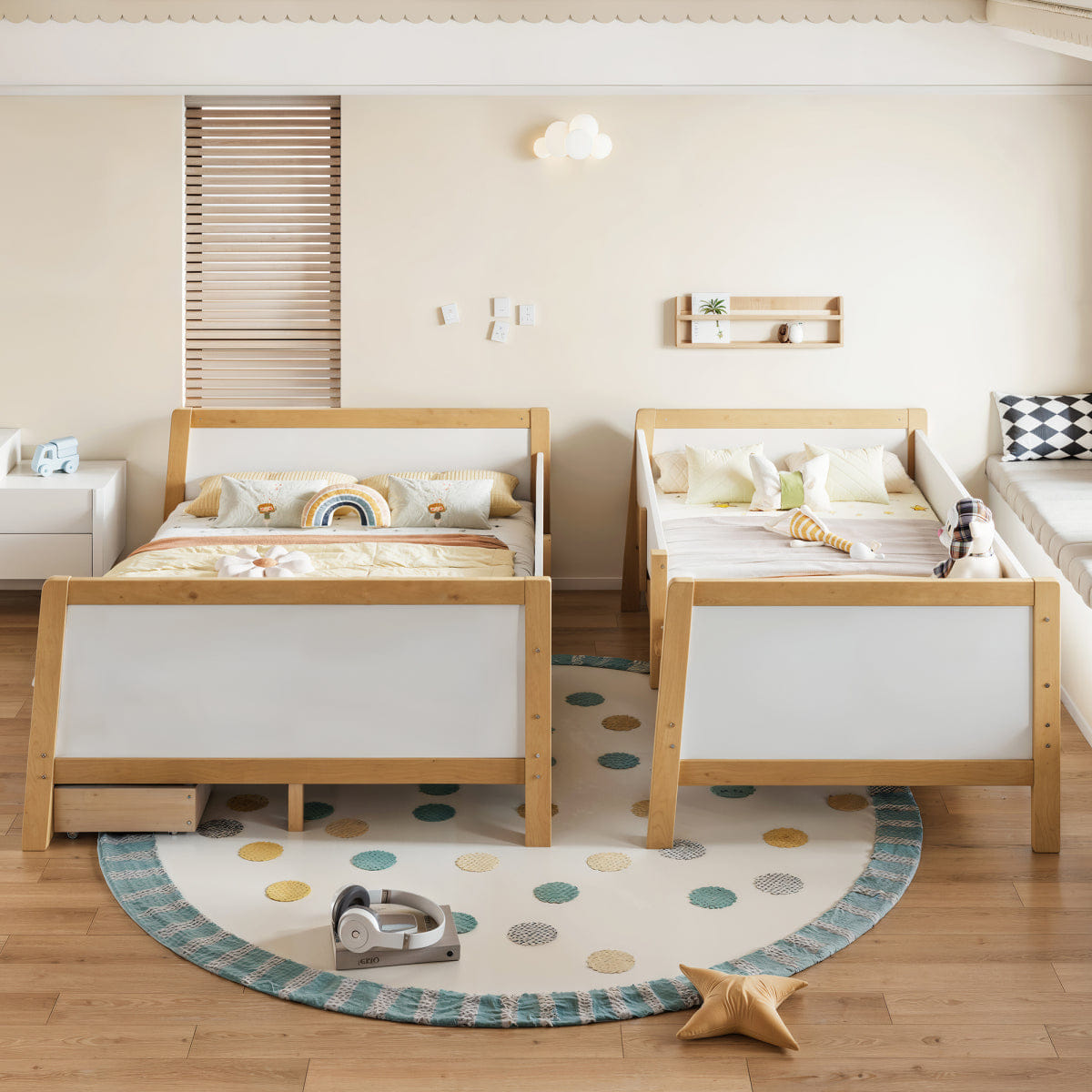 WHITE* Streamdale Twin over Full Wood Bunk Bed with Storage Drawers, White/Natural
