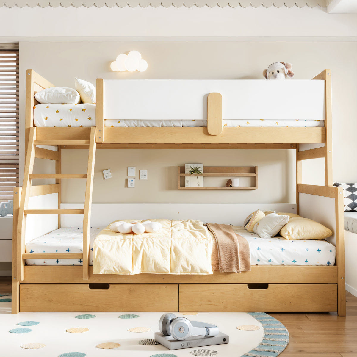 WHITE* Streamdale Twin over Full Wood Bunk Bed with Storage Drawers, White/Natural