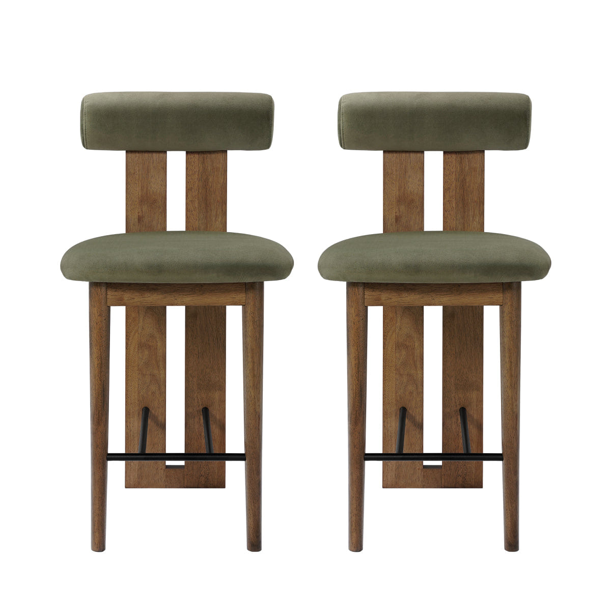 Back Streamdale Renee Modern Split - Back Counter Stool, Green/Dark Walnut, Set of 2