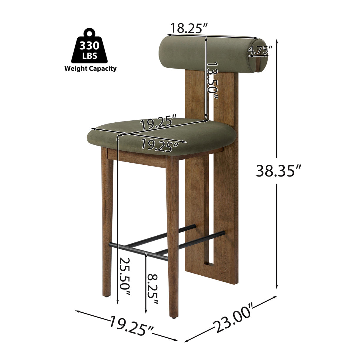 Back Streamdale Renee Modern Split - Back Counter Stool, Green/Dark Walnut, Set of 2