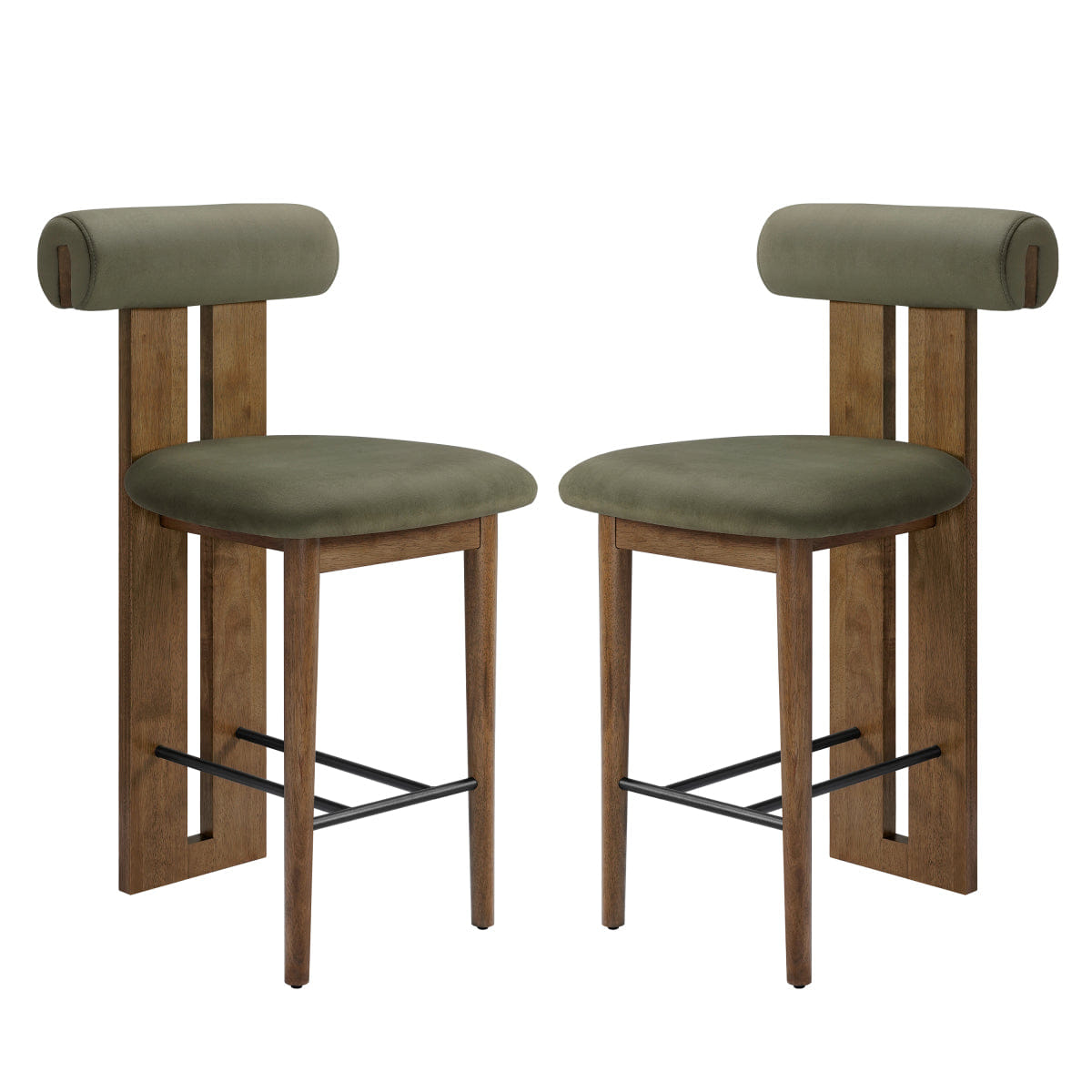 Back Streamdale Renee Modern Split - Back Counter Stool, Green/Dark Walnut, Set of 2