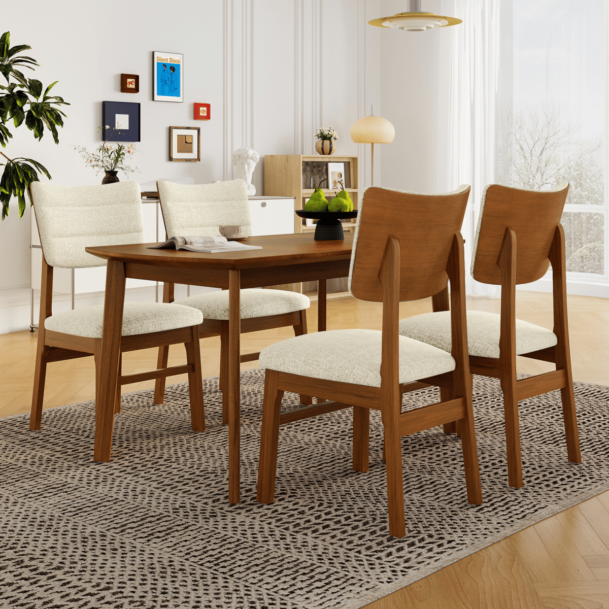 WOOD Streamdale Farmhouse 5 - Piece Wood Dining Table Set with Upholstered Chairs