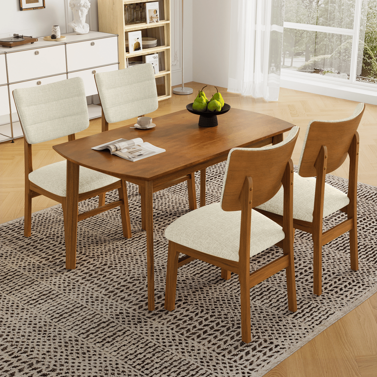 WOOD Streamdale Farmhouse 5 - Piece Wood Dining Table Set with Upholstered Chairs