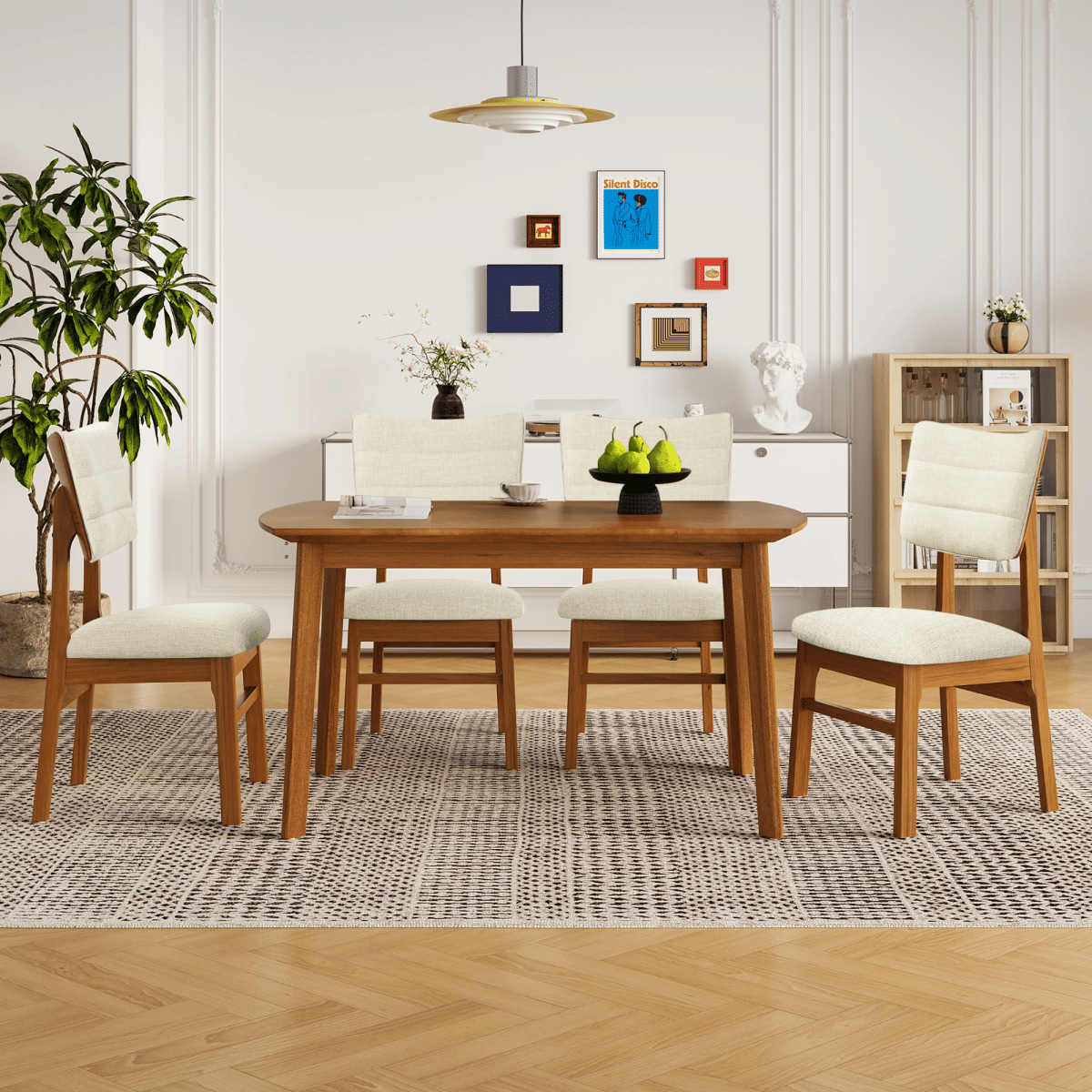 WOOD Streamdale Farmhouse 5 - Piece Wood Dining Table Set with Upholstered Chairs