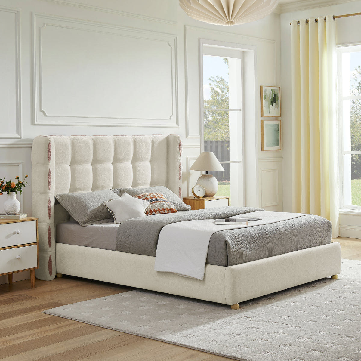 GAS Streamdale Queen Chenille Wingback Gas Lift Storage Bed, Waffle Upholstered Platform
