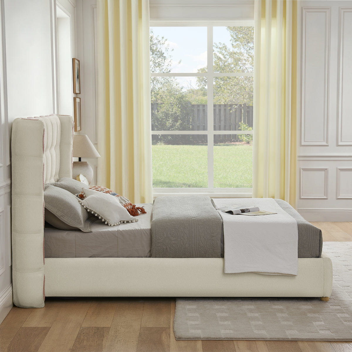 GAS Streamdale Queen Chenille Wingback Gas Lift Storage Bed, Waffle Upholstered Platform