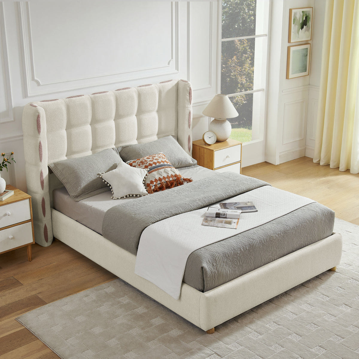 GAS Streamdale Queen Chenille Wingback Gas Lift Storage Bed, Waffle Upholstered Platform