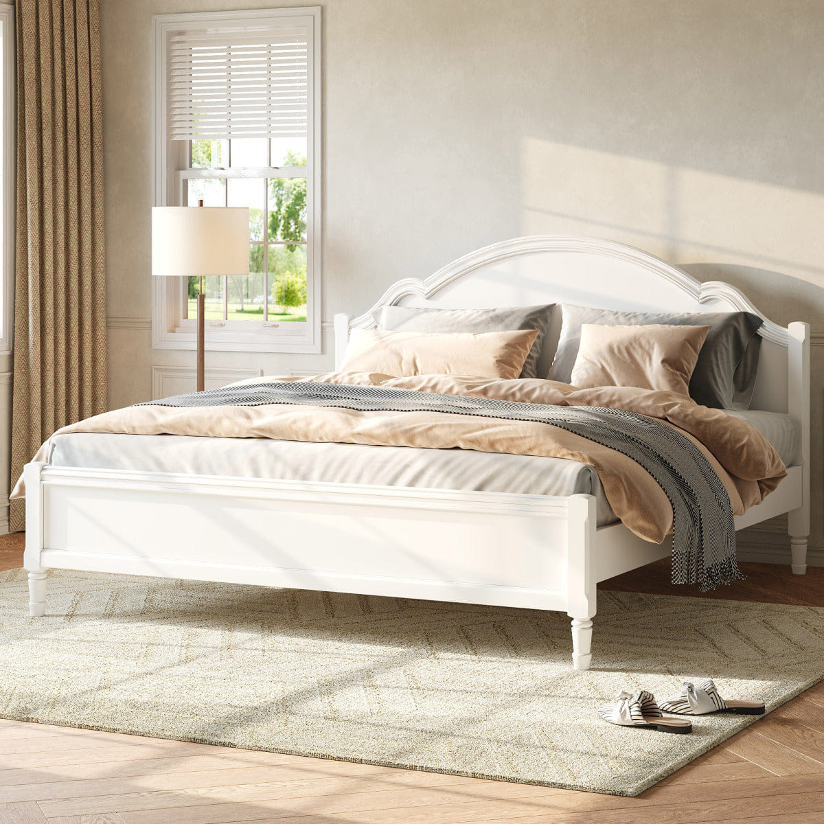 WHITE* Streamdale King Size Wood Platform Bed with Headboard and Footboard, White