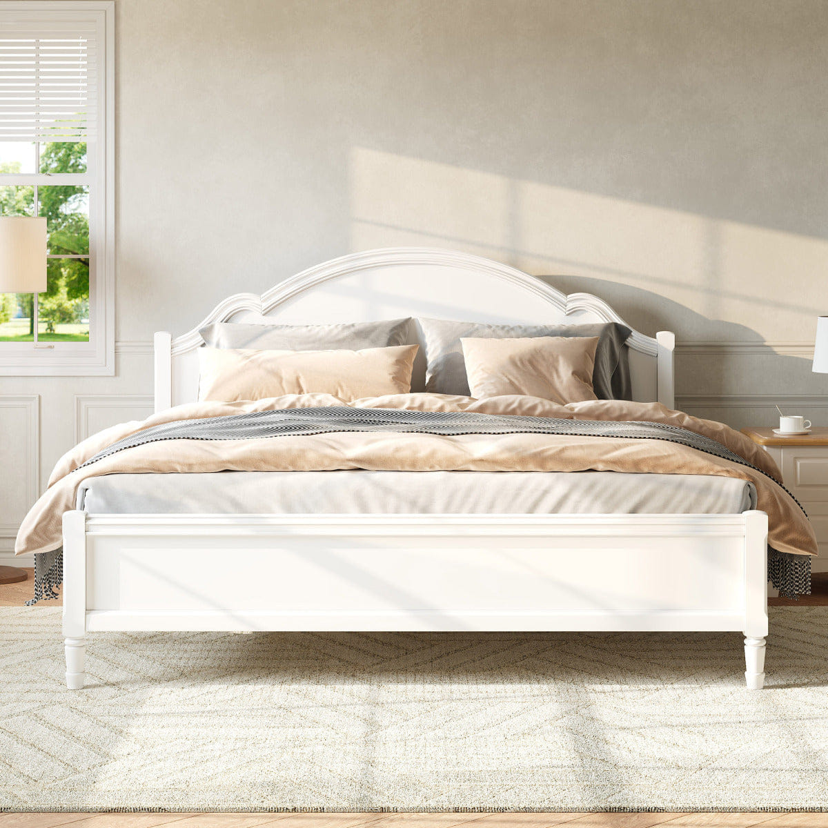 WHITE* Streamdale King Size Wood Platform Bed with Headboard and Footboard, White
