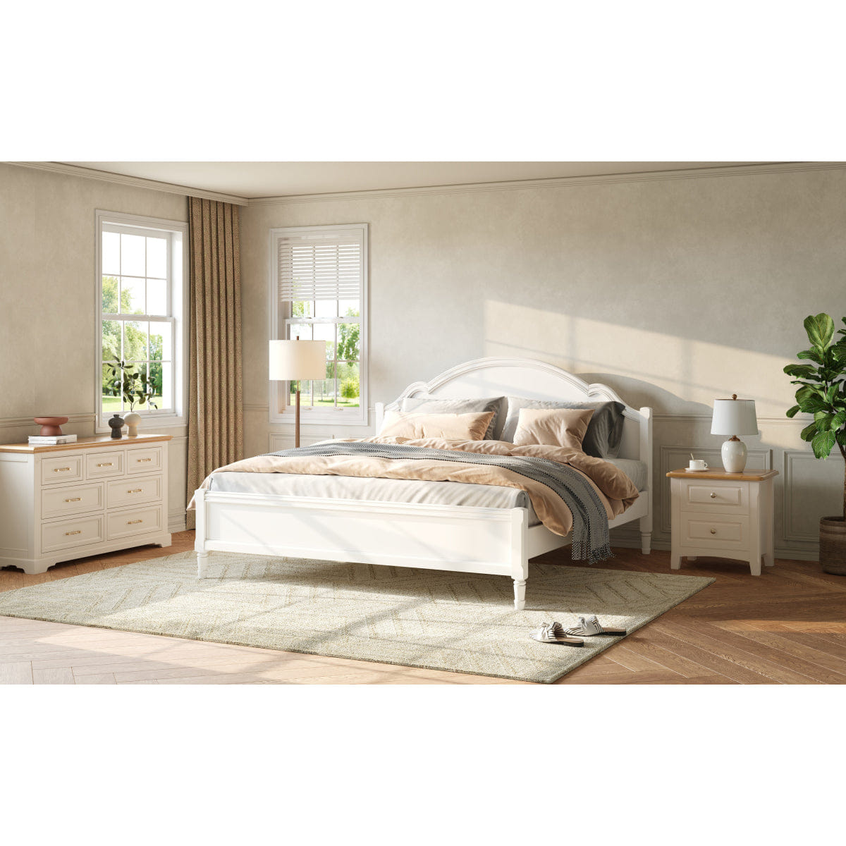 WHITE* Streamdale King Size Wood Platform Bed with Headboard and Footboard, White