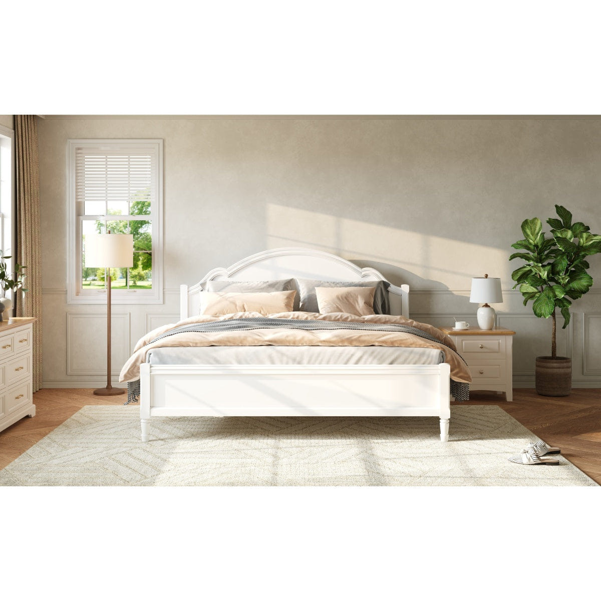 WHITE* Streamdale King Size Wood Platform Bed with Headboard and Footboard, White