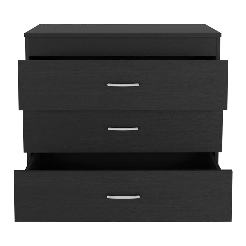 Drawer 31" Black Wood Three Drawer Dresser