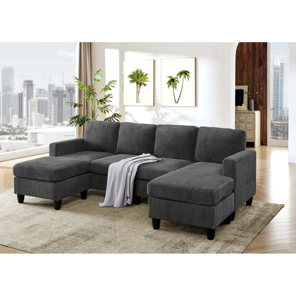 Corduroy Streamdale Savannah Modular Corduroy Sectional Sofa with Ottoman