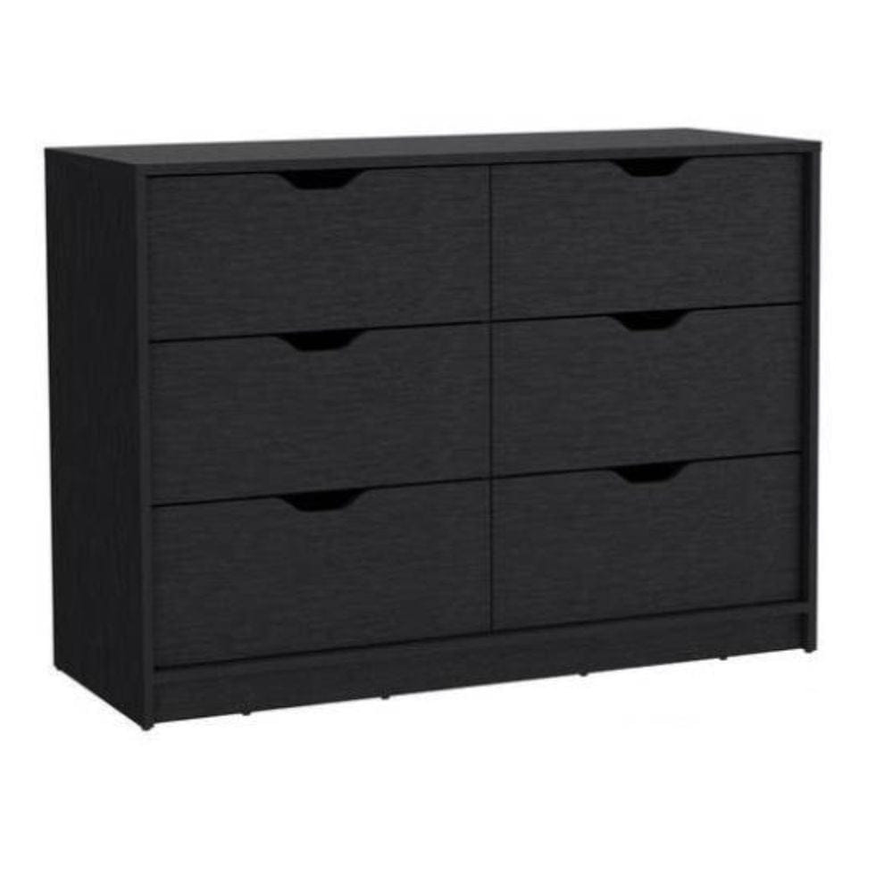 Drawer 42" Black Wood Six Drawer Double Dresser