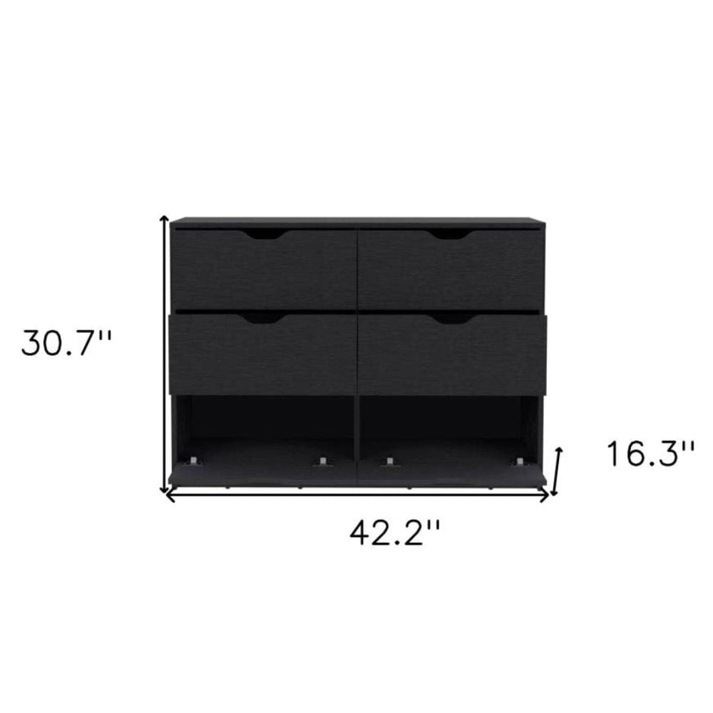 Drawer 42" Black Wood Six Drawer Double Dresser
