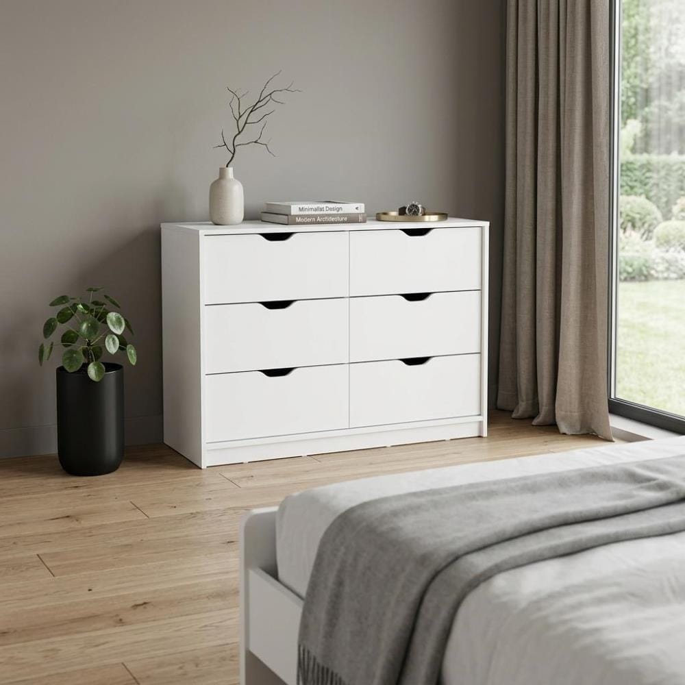 Drawer 42" White Six Drawer Double Dresser