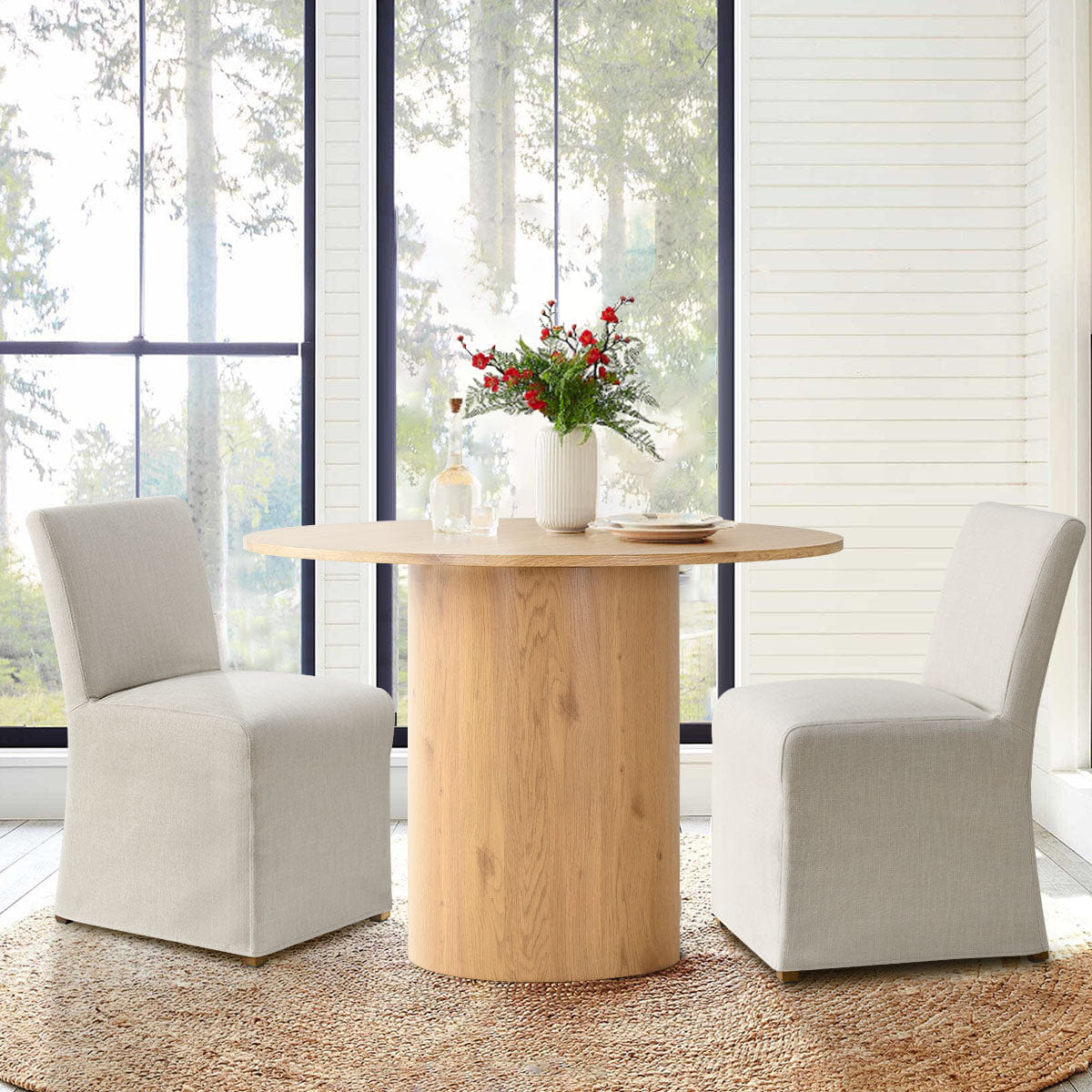 MAISON Set of 2 Linen Slipcover Dining Chairs, Farmhouse Beige Textured Skirted Parson Chairs for Dining Room - Maison Boucle