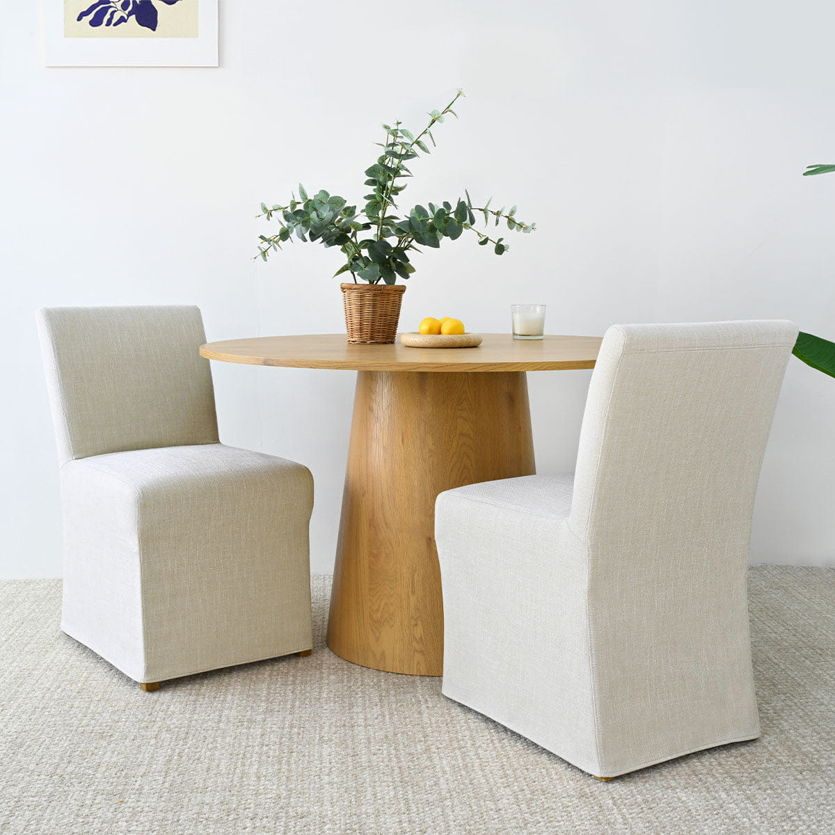MAISON Set of 2 Linen Slipcover Dining Chairs, Farmhouse Beige Textured Skirted Parson Chairs for Dining Room - Maison Boucle
