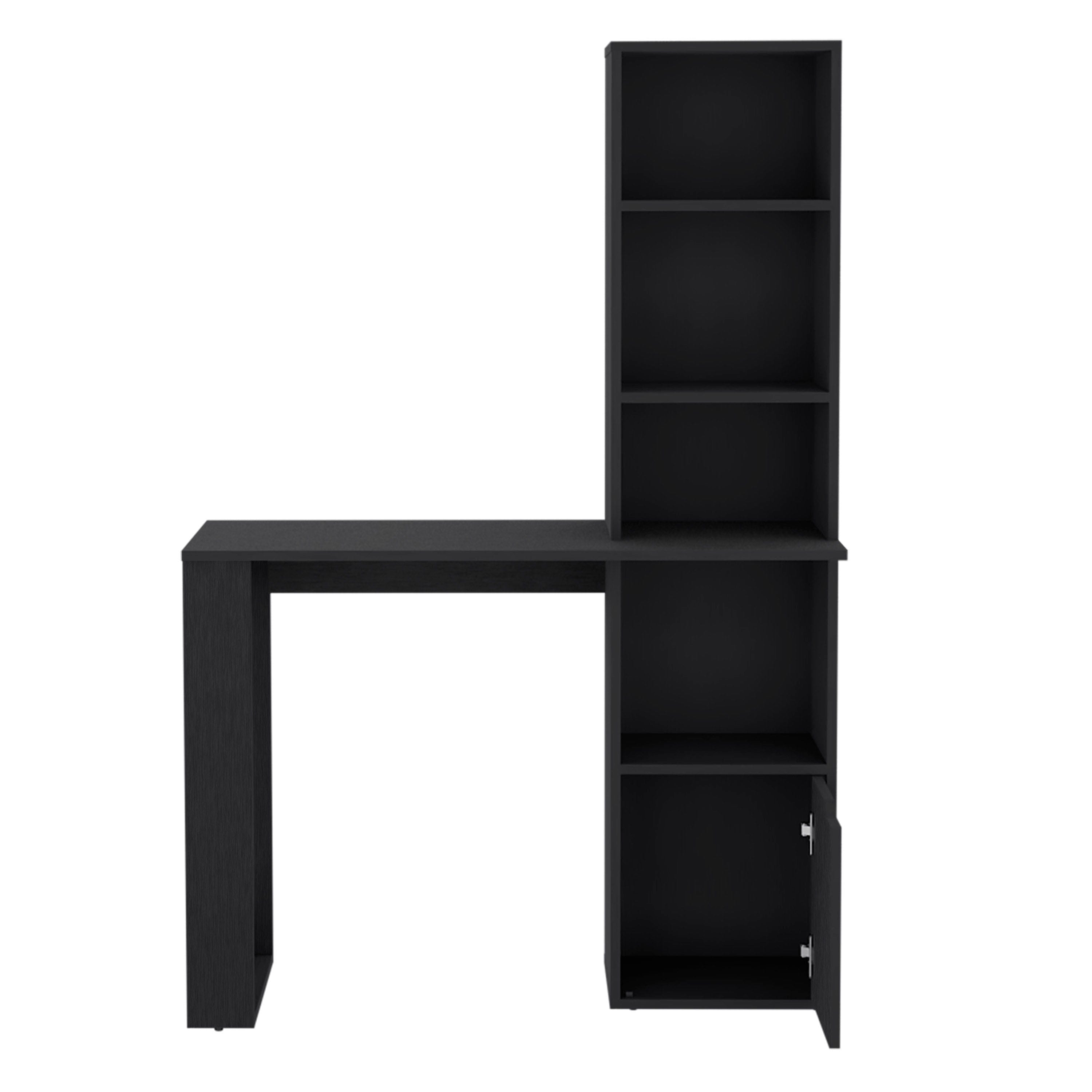 WOOD 39" Black Wood Pedestal Computer Desk With Hutch