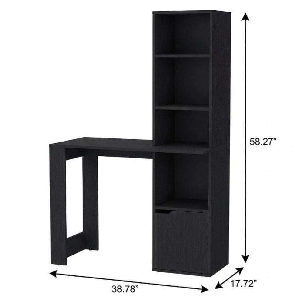 WOOD 39" Black Wood Pedestal Computer Desk With Hutch