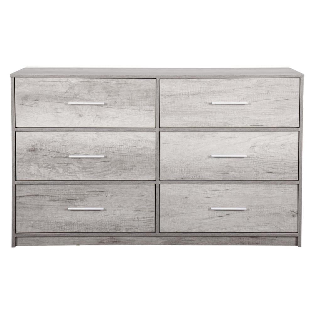 Drawer 45" Grey Fabric Wood and Steel Six Drawer Double Dresser