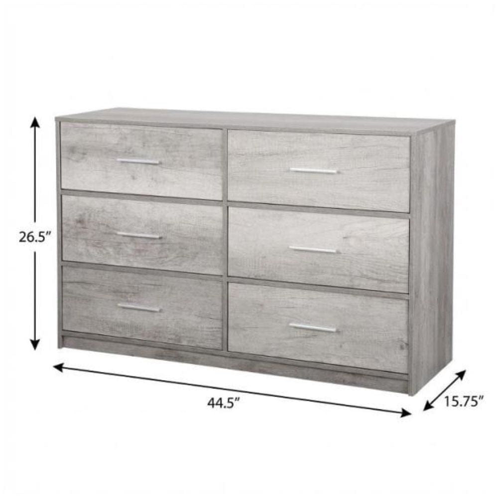 Drawer 45" Grey Fabric Wood and Steel Six Drawer Double Dresser