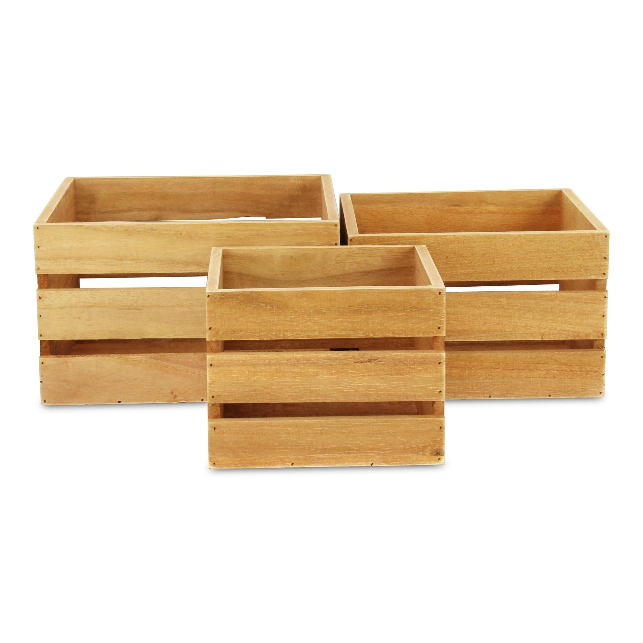 !SOLID Set of Three Light Brown Nesting Solid Wood Crate
