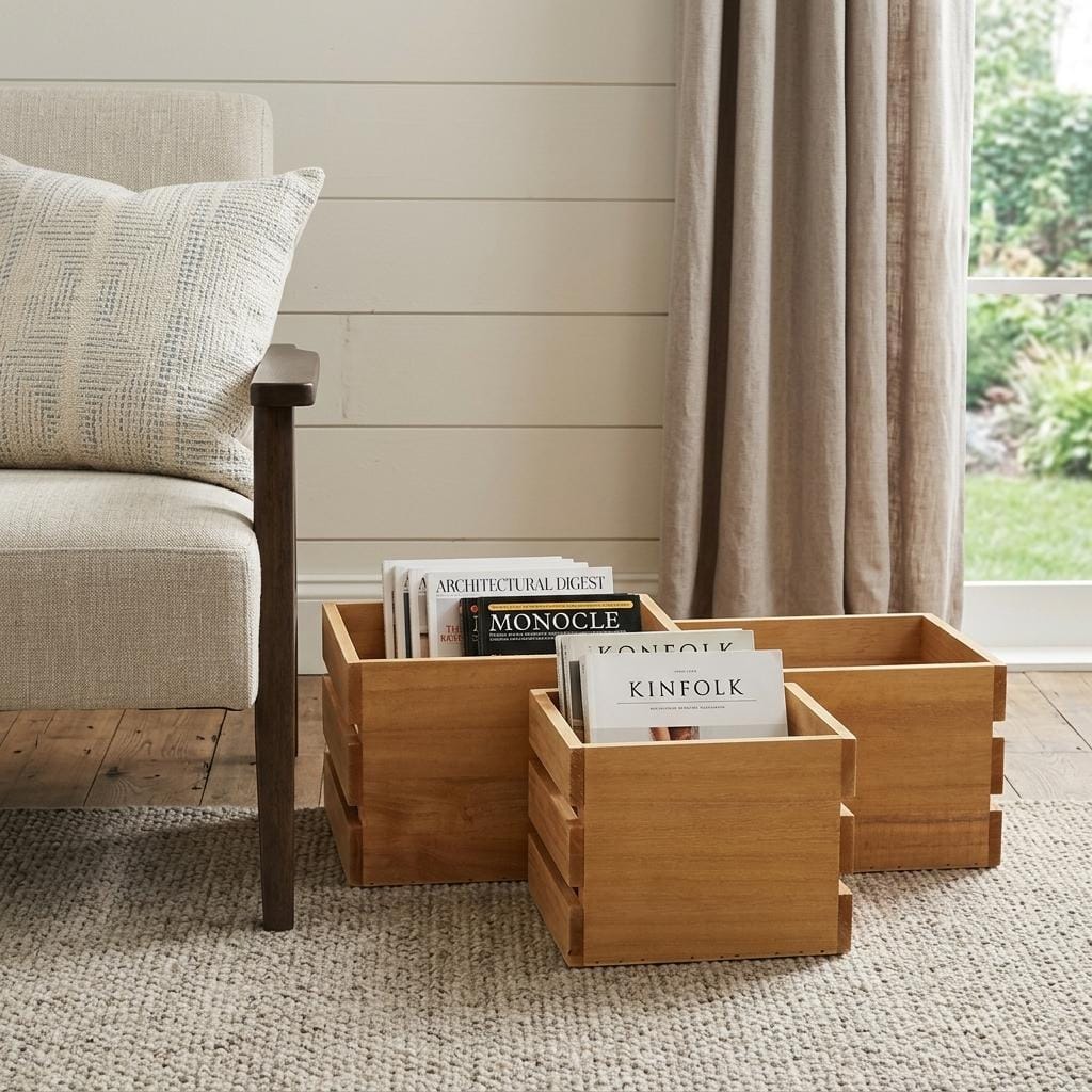 !SOLID Set of Three Light Brown Nesting Solid Wood Crate