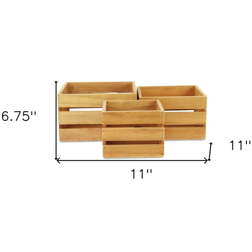 !SOLID Set of Three Light Brown Nesting Solid Wood Crate