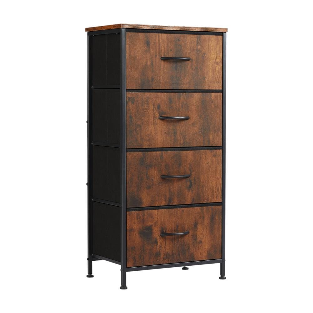 Drawer 18" Black And Brown Fabric Wood And Metal Four Drawer Dresser