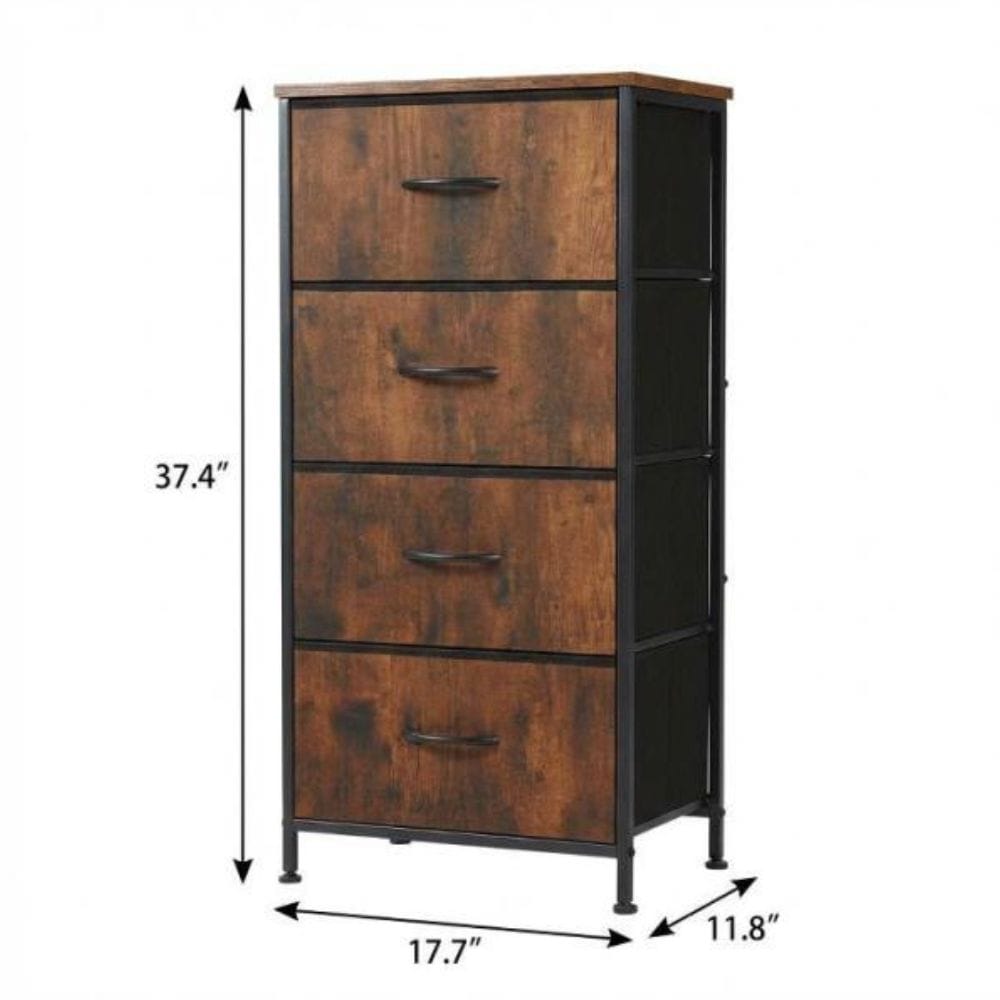 Drawer 18" Black And Brown Fabric Wood And Metal Four Drawer Dresser