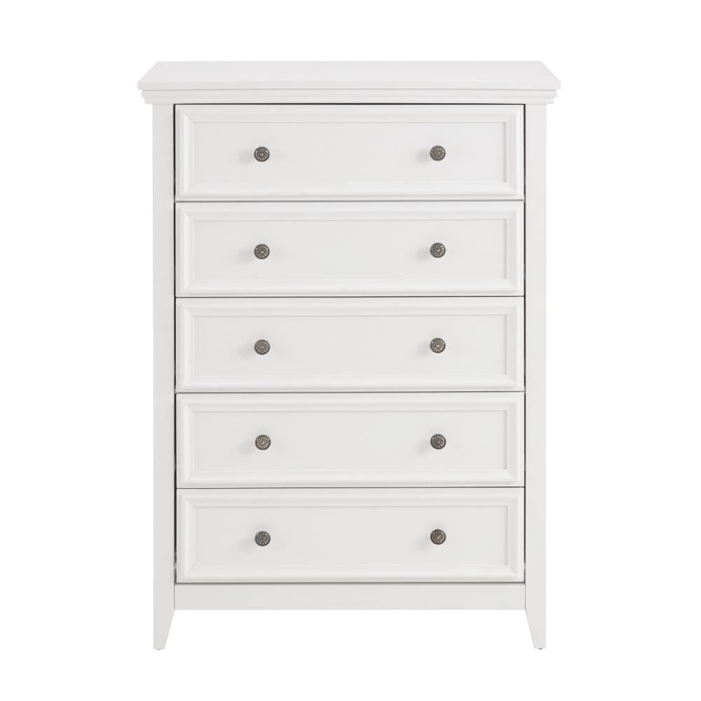 Drawer 32" White Wood Five Drawer Dresser
