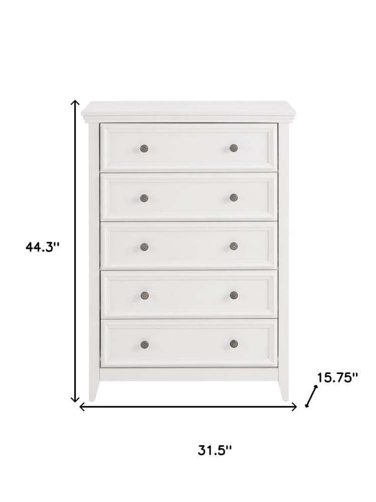 Drawer 32" White Wood Five Drawer Dresser