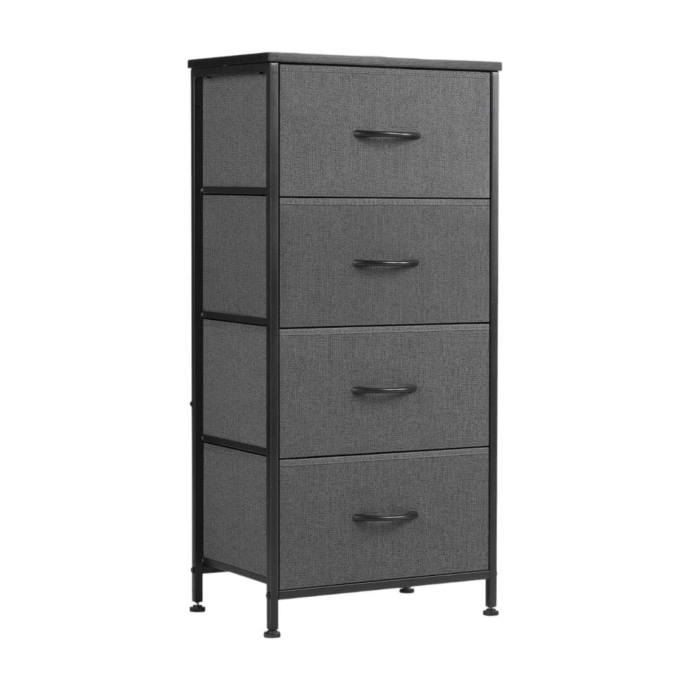 Drawer 18" Black And Grey Fabric Wood And Metal Four Drawer Dresser