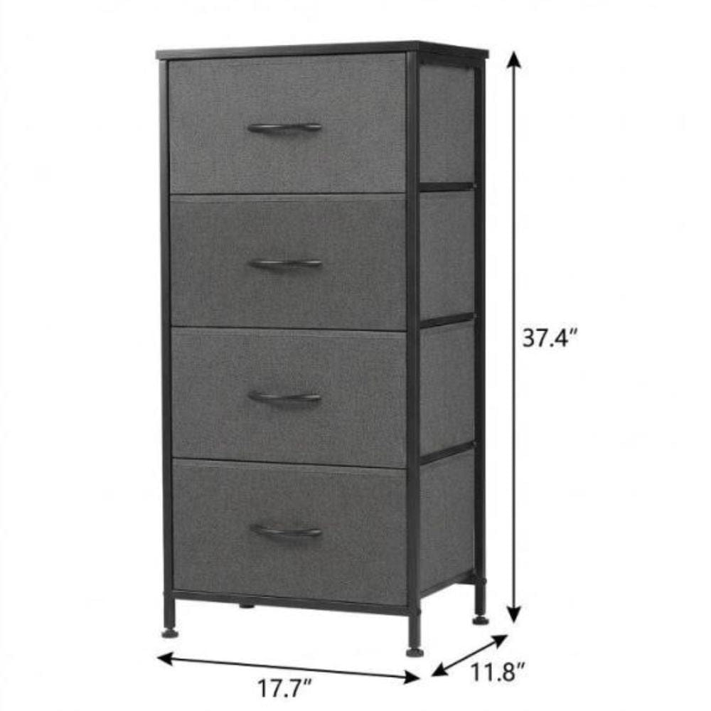 Drawer 18" Black And Grey Fabric Wood And Metal Four Drawer Dresser
