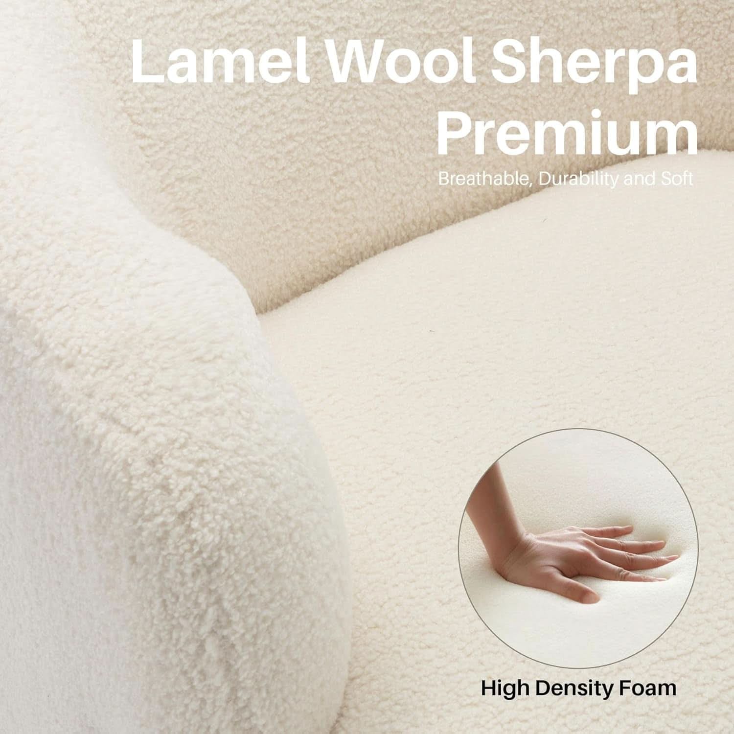 SHERPA Beige Sherpa Boucle Swivel Barrel Chair Deluxe Premium