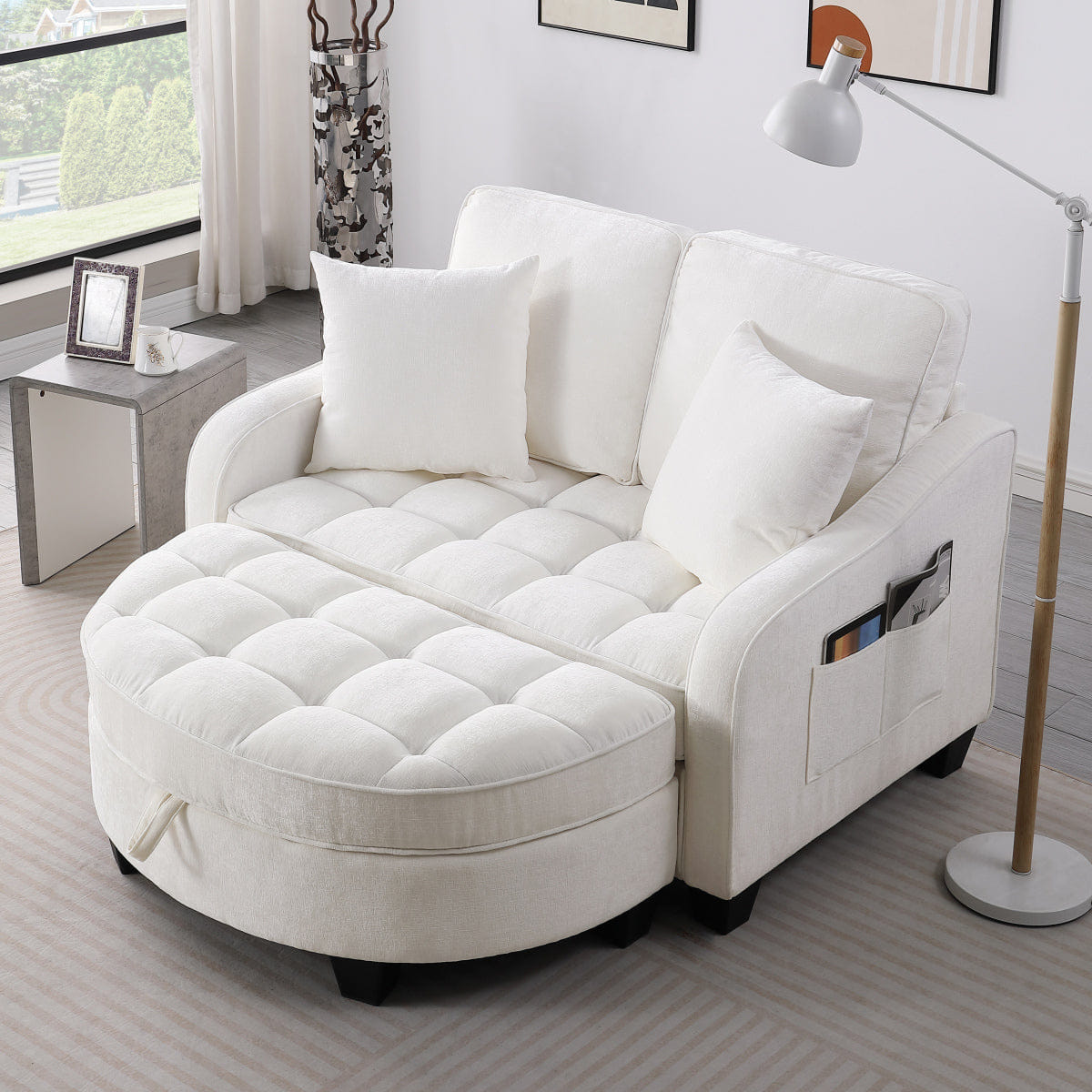 TWO Streamdale Beige Two - Seater Sofa Chaise with Storage Footrest & Pillows