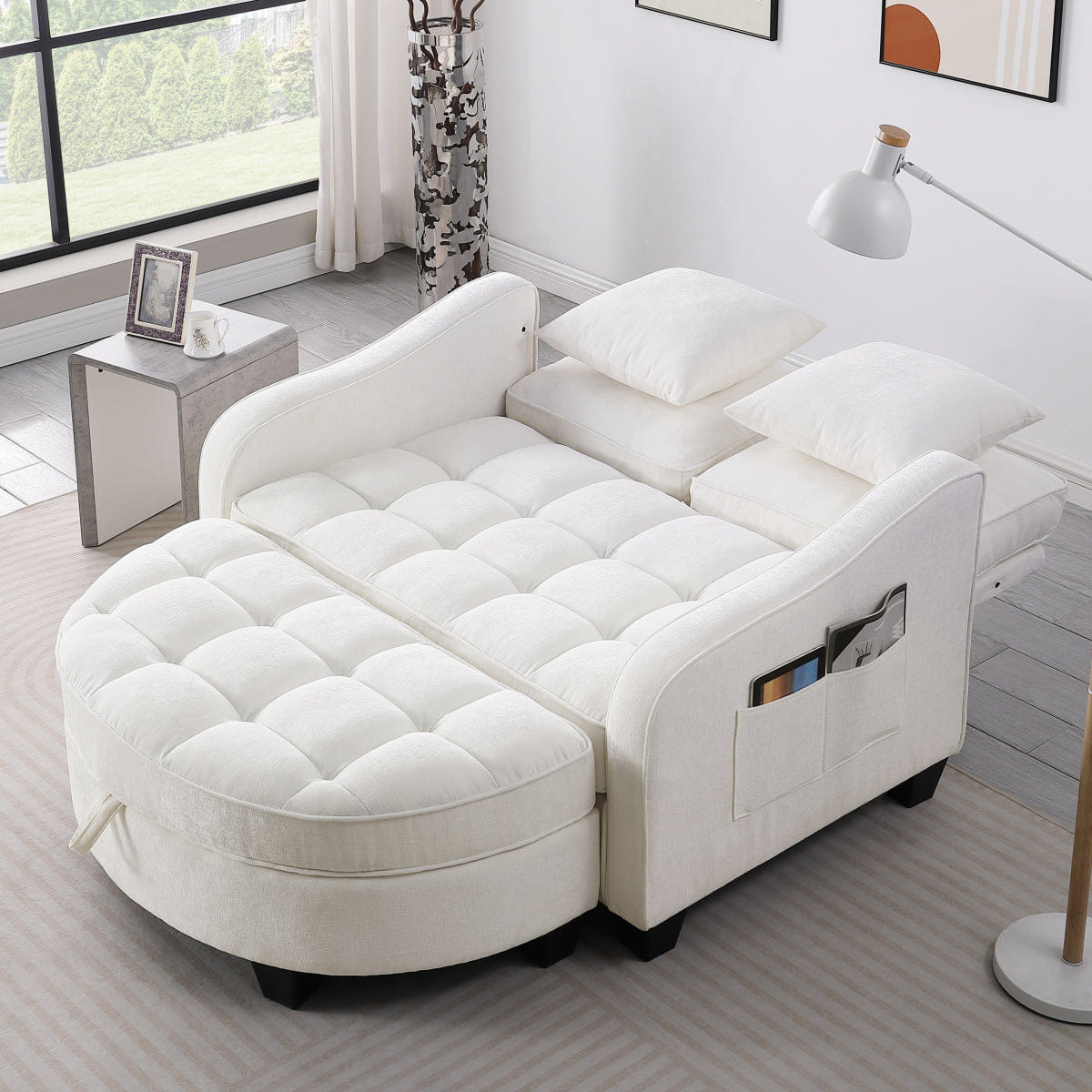TWO Streamdale Beige Two - Seater Sofa Chaise with Storage Footrest & Pillows