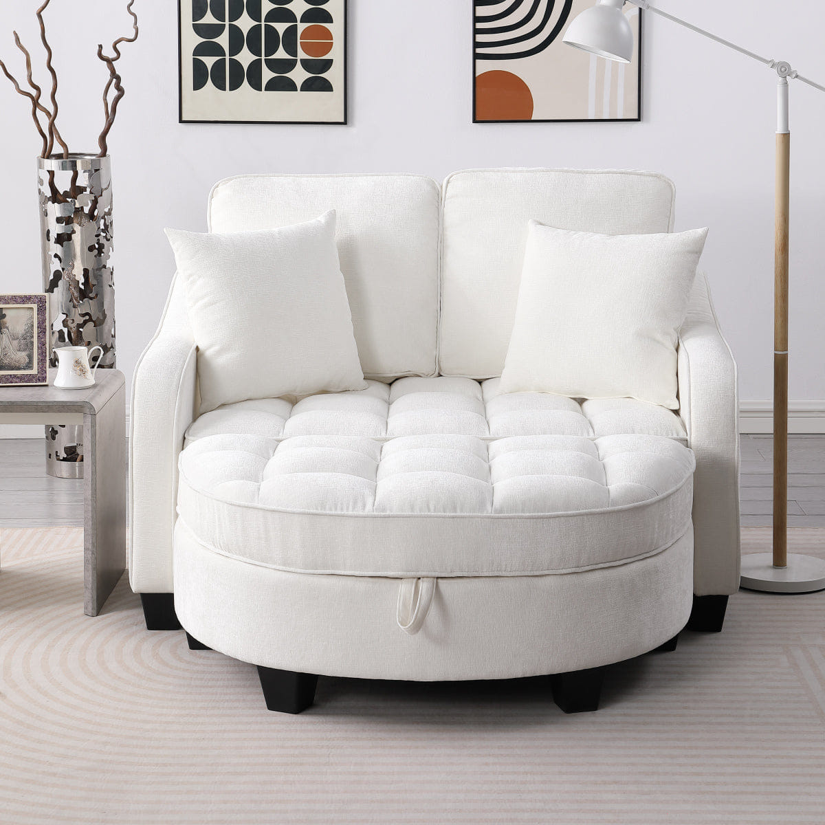 TWO Streamdale Beige Two - Seater Sofa Chaise with Storage Footrest & Pillows