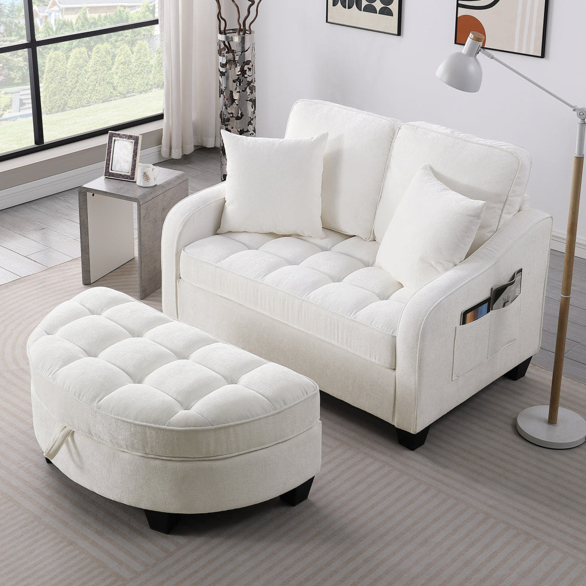 TWO Streamdale Beige Two - Seater Sofa Chaise with Storage Footrest & Pillows