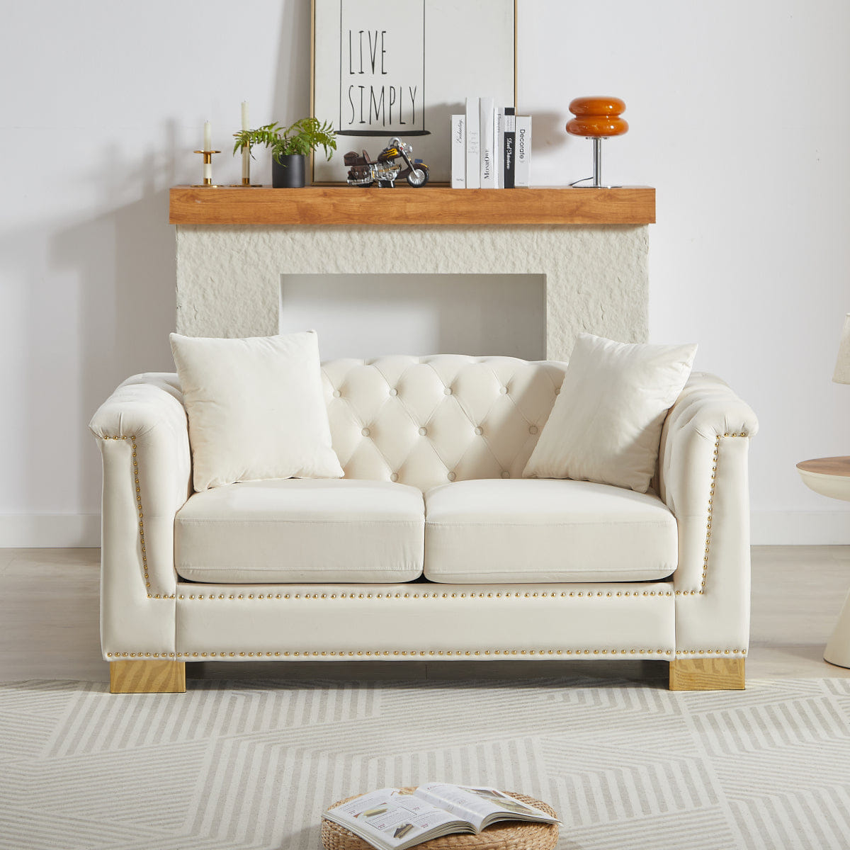 Chesterfield Streamdale Classic Modern Chesterfield Velvet 62" Two - Seater Sofa, Beige