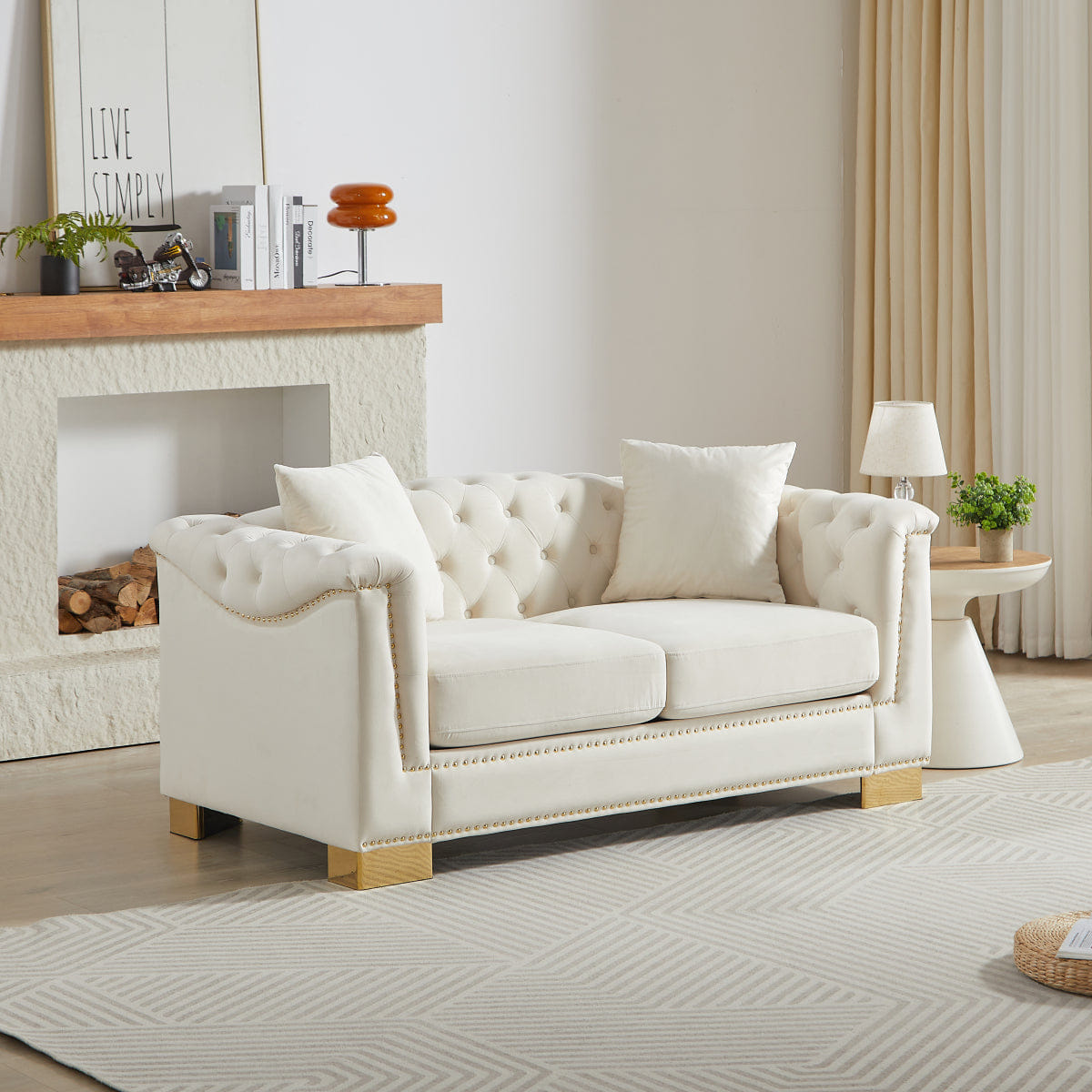 Chesterfield Streamdale Classic Modern Chesterfield Velvet 62" Two - Seater Sofa, Beige