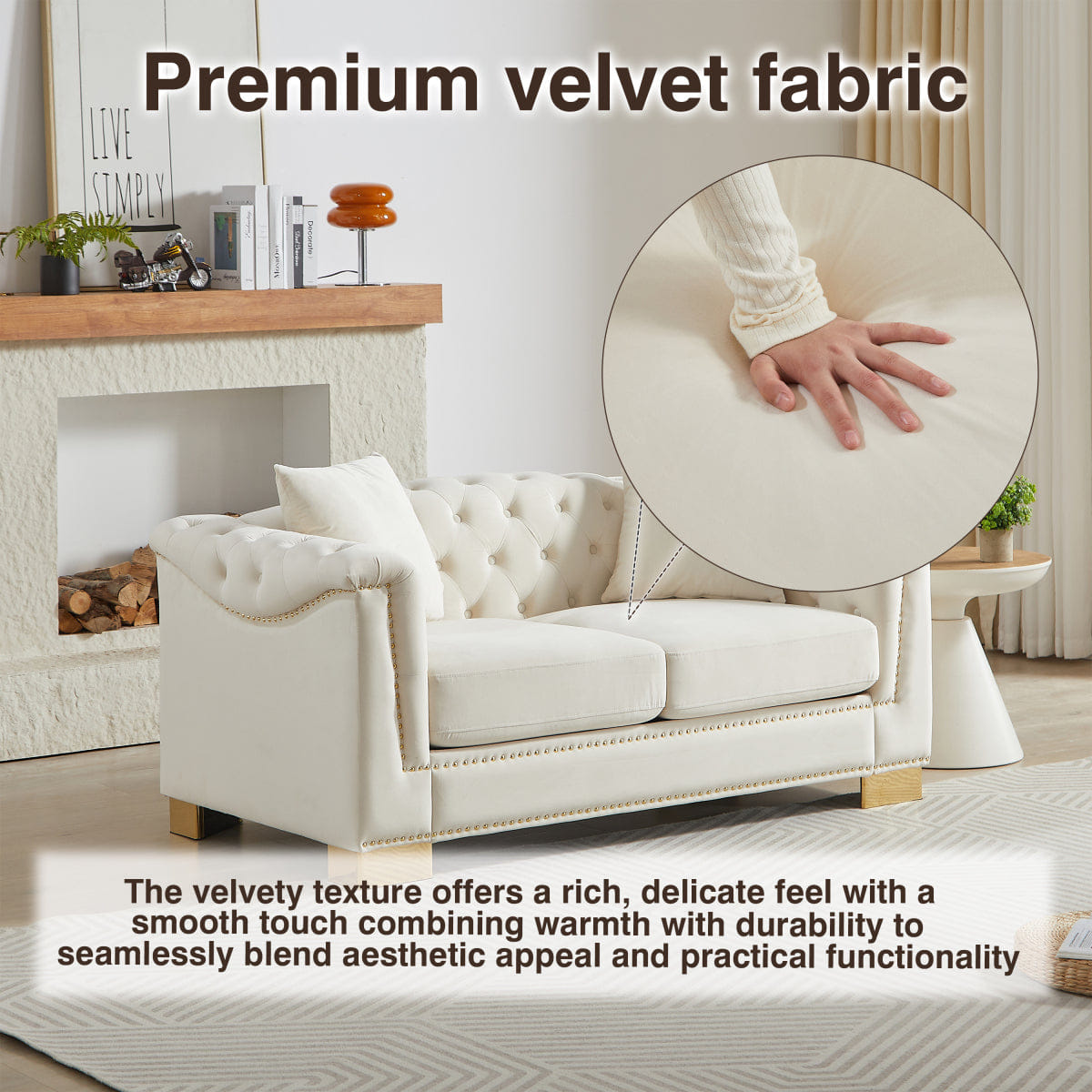 Chesterfield Streamdale Classic Modern Chesterfield Velvet 62" Two - Seater Sofa, Beige